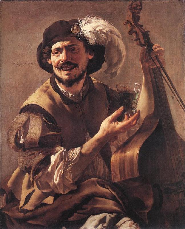 TERBRUGGHEN, Hendrick A Laughing Bravo with a Bass Viol and a Glass  at oil painting picture